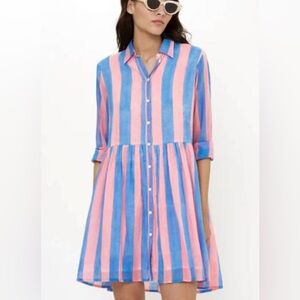 OLIPHANT Long Sleeve Shirt Dress Mini in Cabana Pink Tuckernuck, Vacation Beach